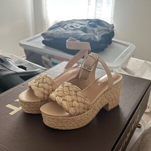 Marc Fisher Tan Woven Platform Sandals